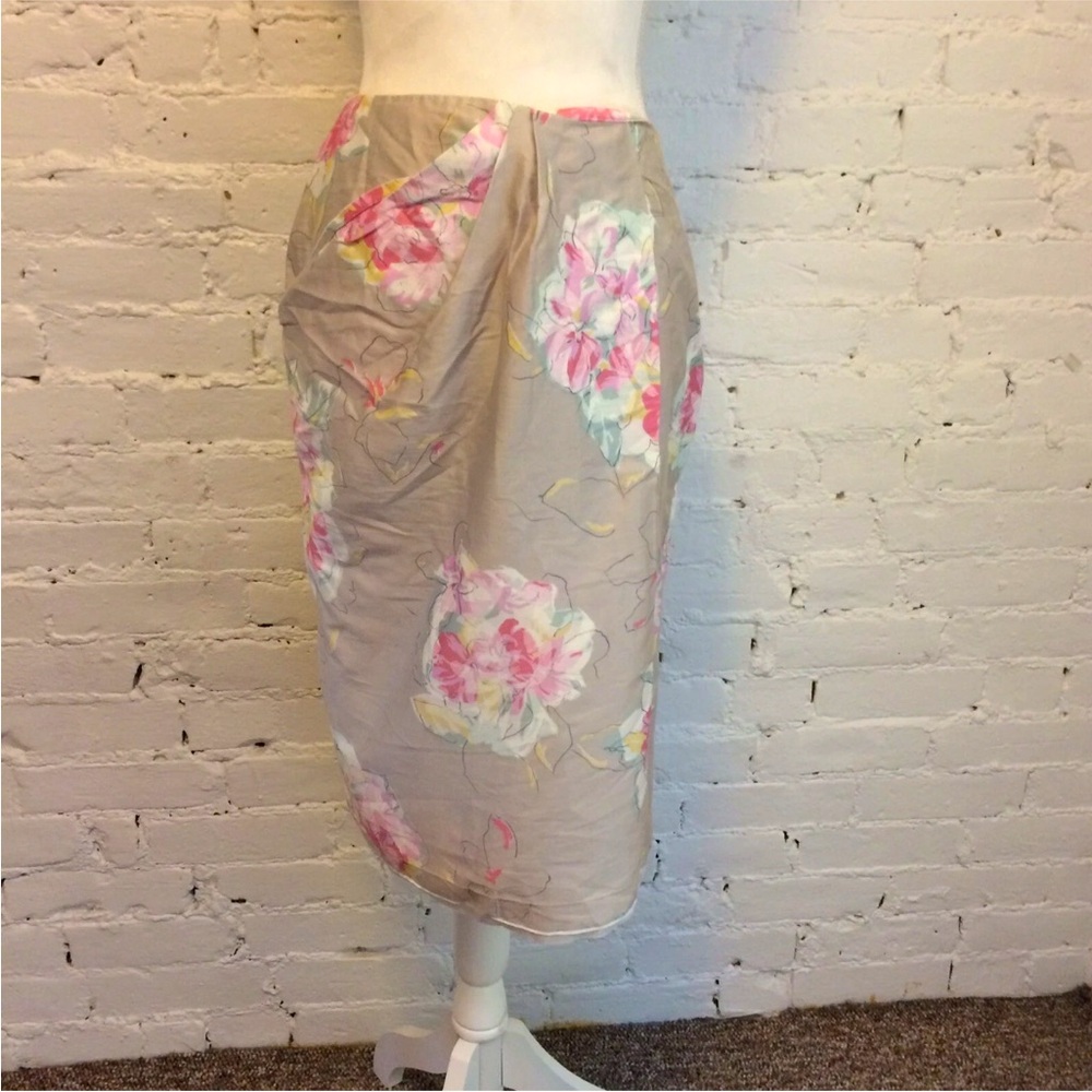 I. Magnin vintage 80s cotton wrap skirt gray floral 8 fits 4